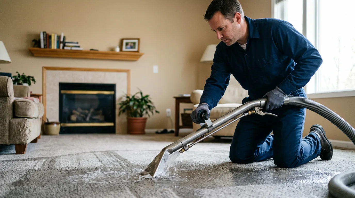 Water damage restoration technician working near North Greece, NY